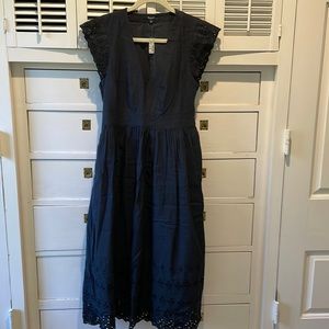 Madewell navy linen eyelet midi dress